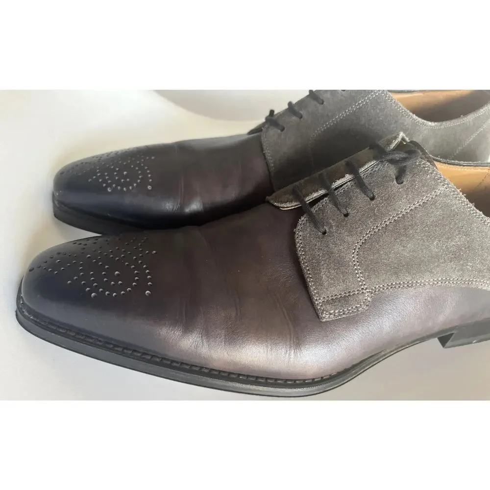 Magnanni 25142 Men's 11 EU 44 Gunmetal Leather Suede Brogue Derby Dress Shoes